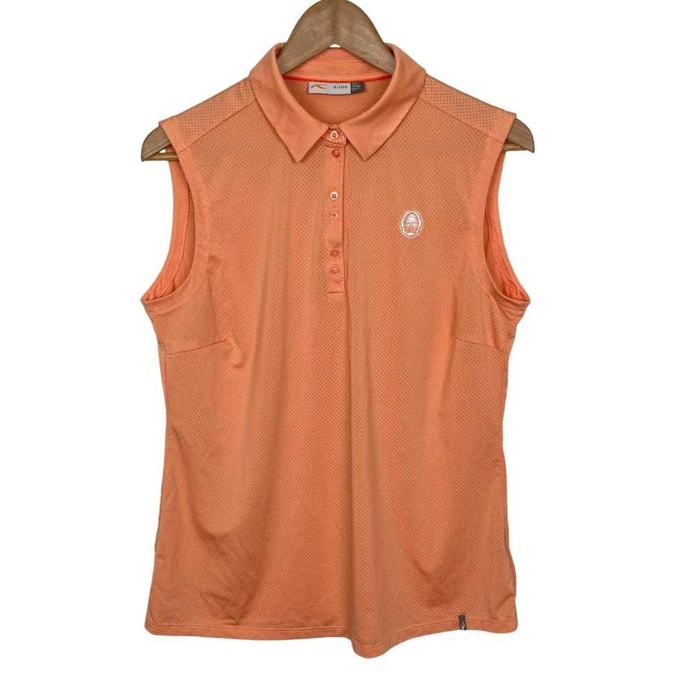 KJUS Coral Orange Sleeveless Golf Polo Shirt Womens XL Sport Fit Mesh Activewear